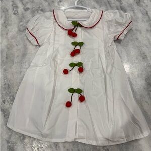 Charming White Cherry Kids Dress with Red Accents